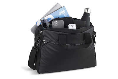 Портфель мужской BUGATTI Blanc Delight, чёрный, нейлон RPET600D/тарпаулин/полиэстер, 40х10х29 см