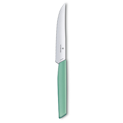 Нож для стейка и пиццы VICTORINOX Swiss Modern, 12 см, с волнистой кромкой, мятно-зелёный