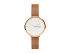 Корпус- розовое золото, циферблат- белый, крепление- розовое золото