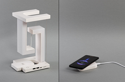 Левитирующая настольная лампа "Twin" с функцией беспроводной зарядки, белый