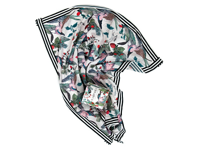 Платок Фазаны (Белый, мультиколор)