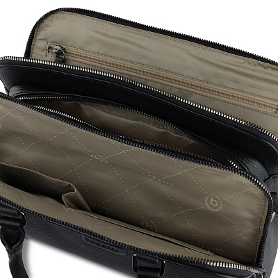 Сумка женская BUGATTI Elsa, чёрная, воловья кожа/полиэстер, 32х13х22 см