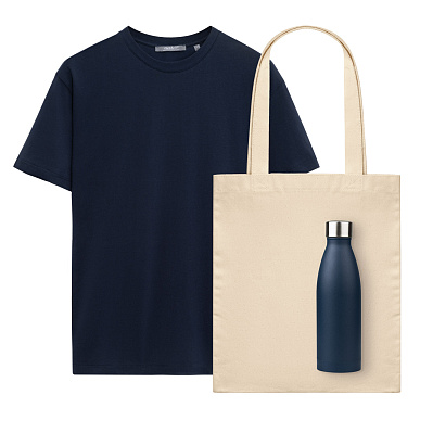 Набор с одеждой KRIS (футболка, термобутылка, шоппер) , S (Синий)