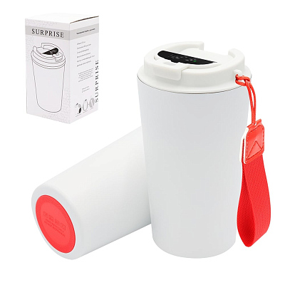 Термокружка Surprise To Go с индикатором, белая/красная (Белый/красный)