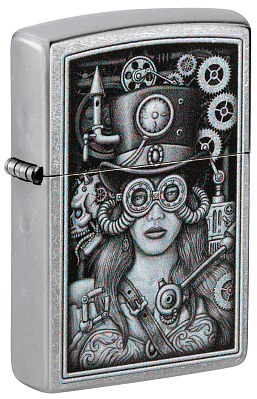Зажигалка ZIPPO Steampunk с покрытием Street Chrome, латунь/сталь, серебристая, 38x13x57 мм (Серебристый)