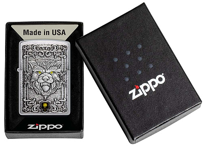 Зажигалка ZIPPO Wolf Emblem с покрытием Brushed Chrome, латунь/сталь, серебристая, 36x13x57 мм