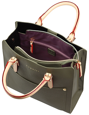 Сумка-портфель женская BUGATTI Ella, оливковая, полиуретан, 30х11,5х28 см