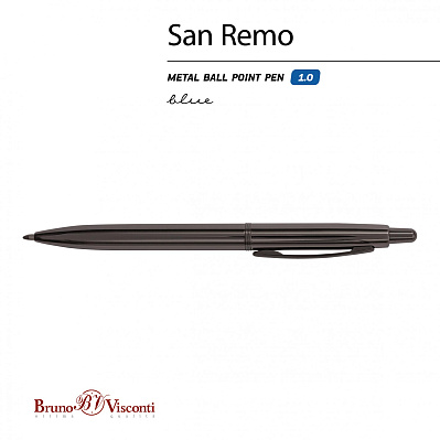 РУЧКА "SAN REMO" ШАРИКОВАЯ, АВТОМАТИЧЕСКАЯ, МЕТАЛЛИЧЕСКИЙ КОРПУС ВОРОНЕНАЯ СТАЛЬ 1.00 ММ, СИНЯЯ (Вороненая сталь)