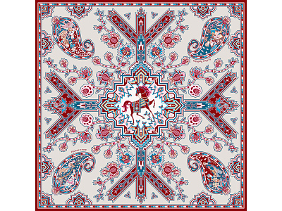 Платок Кавказский скакун (Бордовый, голубой, бежевый)