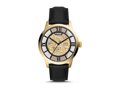 Часы наручные, мужские (Корпус- желтое золото, циферблат- черный, крепление- черный)