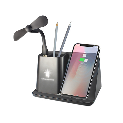 Настольный органайзер Mercury c беспроводной зарядкой и вентилятором (Чёрный)