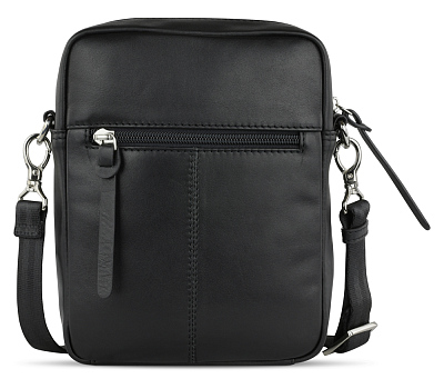 Сумка наплечная мужская BUGATTI Comet, чёрная, воловья кожа/полиэстер, 17х4,7х21 см