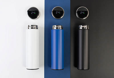 Термос "Бостон silver line" 500 мл с индикацией температуры, пудра, синий