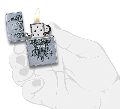 Зажигалка ZIPPO Viking Warrior с покрытием Street Chrome™, латунь/сталь, серебристая, 38x13x57 мм