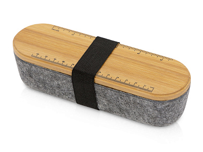 Пенал с линейкой и подставкой для телефона из бамбука Haruki (Натуральный, серый)