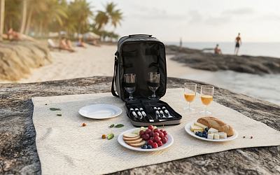 Набор для пикника "Эквадор" на 4 персоны с холодильным отделением, серый с черным