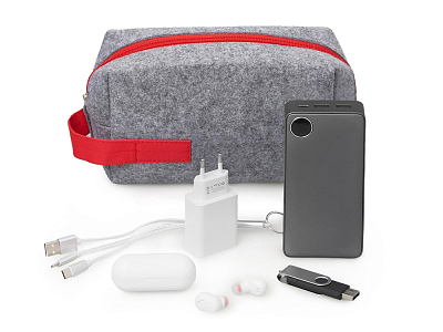 Органайзер для электроники и проводов Felt из RPET-фетра с ручкой (Серый, красный)