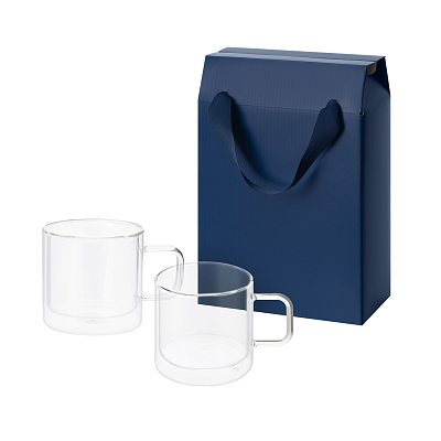 Подарочный набор 2 стеклянные кружки Luna в коробке-пакете (Прозрачный, синий) Подарочный набор 2 стеклянные кружки Luna в коробке-пакете (Прозрачный, синий)