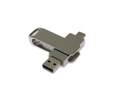 USB 2.0- флешка на 32 Гб с поворотным механизмом и дополнительным разъемом Type-C (Серебристый)