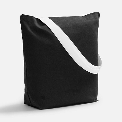 Шопер B5, черный с широкими белыми ручками (Чёрный)