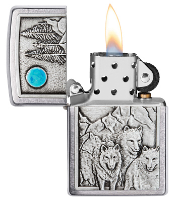 Зажигалка ZIPPO Wolf Design с покрытием Brushed Chrome, латунь/сталь, серебристая, 38x13x57 мм