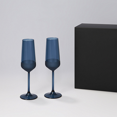 Подарочный набор 2 бокала для шампанского Sapphire в черной коробке (Синий, черный)