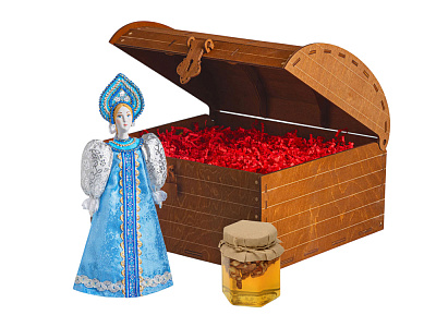Подарочный набор: кукла фарфоровая, мёд с гецким орехом (Голубой)