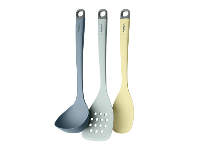 Набор кухонных силиконовых инструментов, 3 пр., Paulina (Синий, серо-зеленый, желтый)