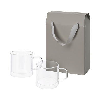 Подарочный набор 2 стеклянные кружки Luna в коробке-пакете (Прозрачный, серый)