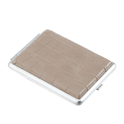 Портсигар S.Quire, нержавеющая сталь, искуственная кожа, серо-бежевый, 7,4х9,5х1,8 см (Серый)