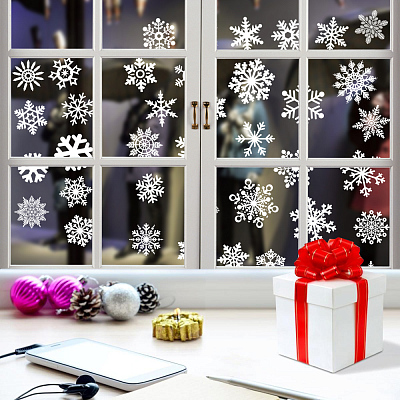 Самоклеящаяся наклейка (снежинки  2 шт. в рулоне) (Мультиколор)