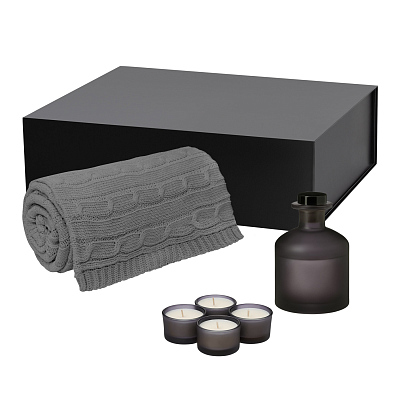 Подарочный набор Sento, Fado, серый (свеча, диффузор, плед) (Серый, черный)