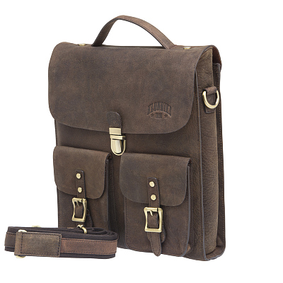 Сумка KLONDIKE «Brady», натуральная кожа в темно-коричневом цвете, 30 х 35 х 7 см