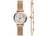 Корпус- розовое золото, циферблат- белый, крепление- розовое золото