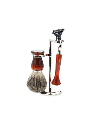Бритвенный набор IL Ceppo: станок, помазок, подставка, коричневый цвет