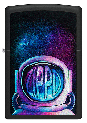 Зажигалка ZIPPO Astronaut с покрытием Black Matte, латунь/сталь, чёрная, матовая, 38x13x57 мм