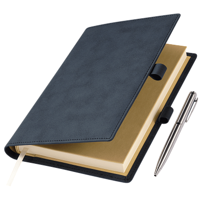 Ежедневник-портфолио Clip NEO недатированный в подарочной коробке, синий (в комплекте ручка Sonata BP серебро) (Синий, бежевый)