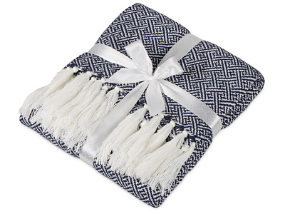 Плед акриловый с белой бахромой Tassel (Тёмно-синий)