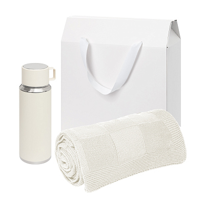 Подарочный набор Oslo, бежевый (плед, термос) (Бежевый, белый)