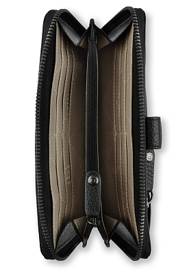 Кошелёк женский BUGATTI Elsa с ключницей, с RFID, чёрный, воловья кожа/полиэстер, 18,7х3х10,7 см