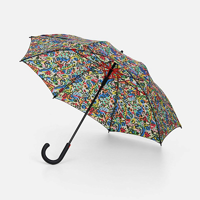 Зонт-трость Undercolor с полной запечаткой на заказ, с красными спицами (Красный)