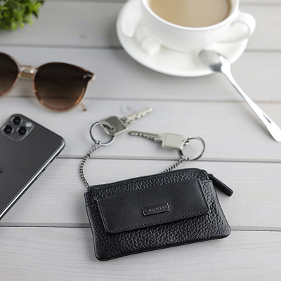 Ключница BUGATTI Sina, черная, воловья кожа/полиэстер, 13х1,5х7 см