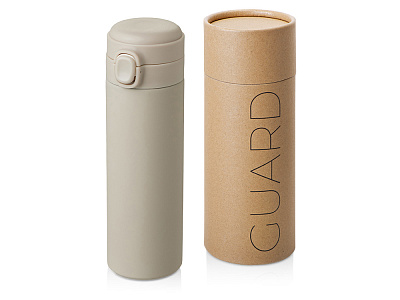 Вакуумная термокружка c кнопкой Guard, soft-touch, 400 мл, тубус (Бежевый)