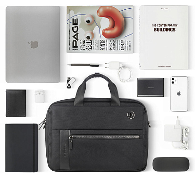 Портфель мужской BUGATTI Nero 15'', чёрный, нейлон 1680D/кожа, 42х10х30 см