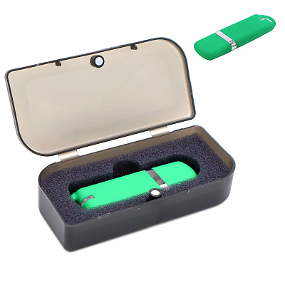 Флешка Shape с покрытием Софт Тач в футляре  (Зеленый)