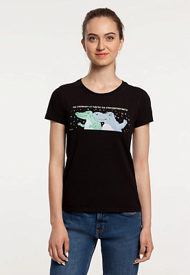 Футболка женская «Крокодилобегемоты», черная (Чёрный)