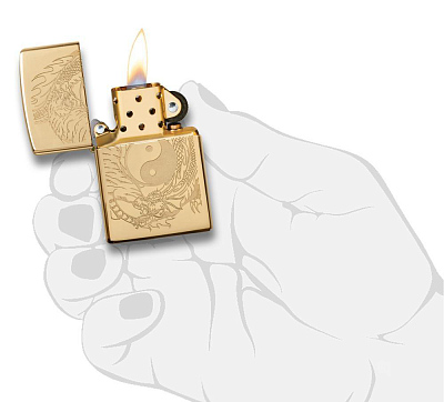 Зажигалка ZIPPO Tiger and Dragon с покрытием High Polish Brass, латунь/сталь, золотистая, 38x13x57мм