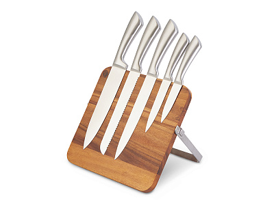 Набор ножей на магнитной подставке Терон (Натуральный/серебристый) Набор ножей на магнитной подставке Терон (Натуральный/серебристый)