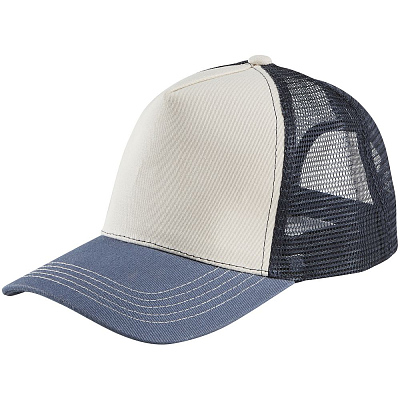 Бейсболка Blink, молочно-белая с синим (деним) (Синий)