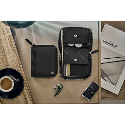 Портмоне VICTORINOX Altius Alox на молнии, чёрное, натуральная кожа, 12x2x10 см